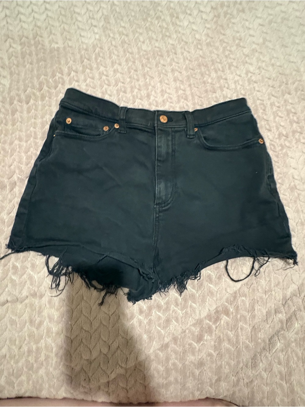 PINK Victoria's Secret Black High-Rise Frayed Denim Shorts
